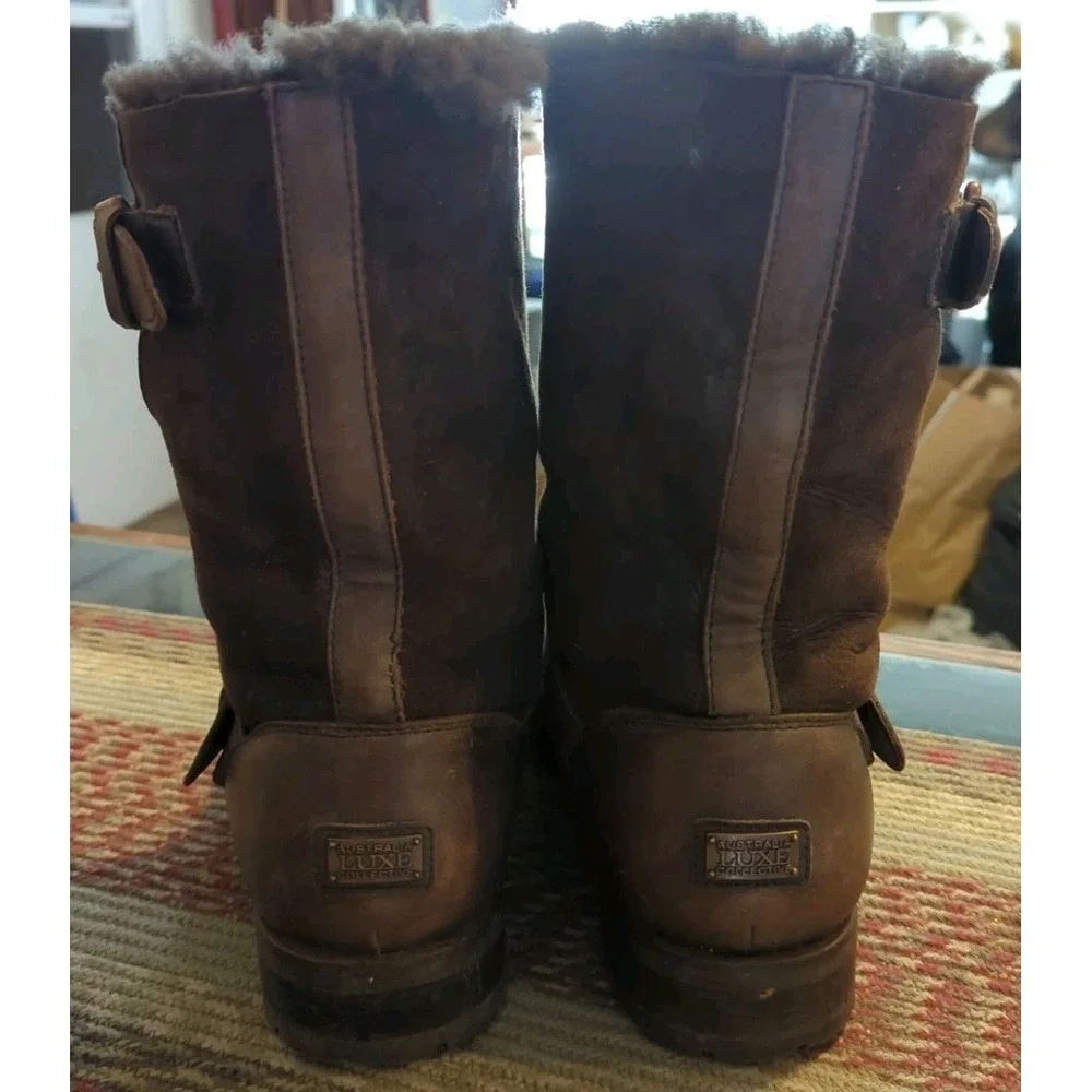 Australia Luxe Easy Rider Boots 11‎ M Brown Genuine Sheepskin Shearling EasyMoc